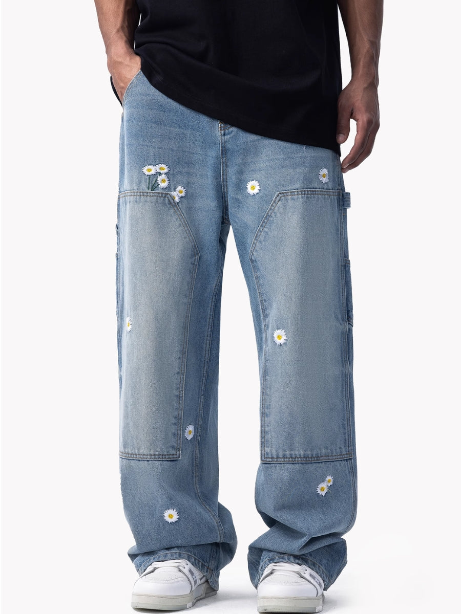 FDR SHOP】DAISY STITCHING HIGH-WAIST JEANS LET3263 – Leath