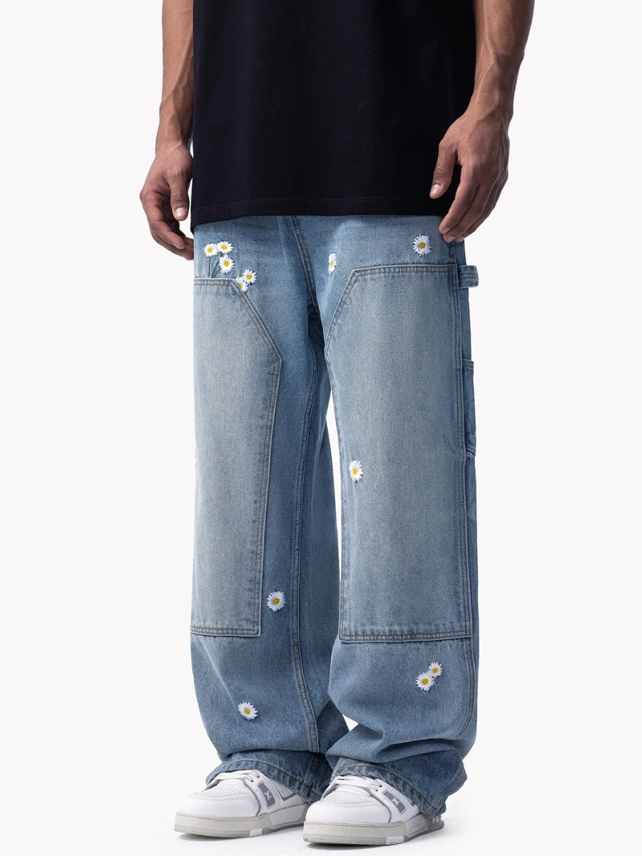FDR SHOP】DAISY STITCHING HIGH-WAIST JEANS LET3263 – Leath