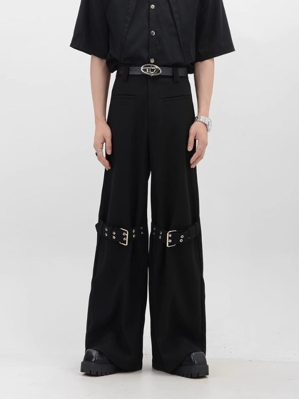パンツ strap layered slacks ribbon black Ssize STRAP DESIGN WIDE-LEG SLACKS LET3017 – Leath